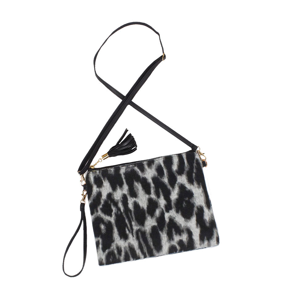 Gray Leopard Patterned Crossbody Clutch Bag. Be the ultimate fashionista carrying this trendy crossbody clutch bag! great for when you need something small to carry or drop in your bag. perfect for the festive season, embrace the animal themed spirit with these bag, these pretty  gift Crossbody Bags are sure to bring a smile to your face.