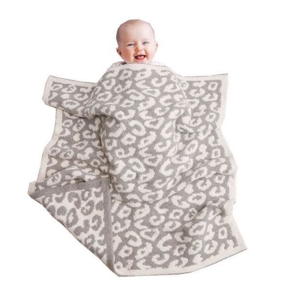 Gray Kids Leopard Patterned Animal Print Comfy Warm Soft Cozy Blanket; great for relaxing at home, watching a movie or going to sleep, this soft cozy blanket will keep you warm and comfortable. Nice and easy to fold and transport, bring this luxurious cozy blanket wherever you go! Perfect Birthday Gift, Anniversary Gift, Christmas Gift, Housewarming Present