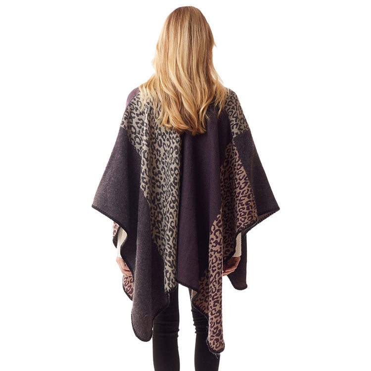 Gray Leopard Patterned Stitch Ruana Poncho, the perfect accessory, luxurious, trendy, super soft chic capelet, keeps you warm and toasty. You can throw it on over so many pieces elevating any casual outfit! Perfect Gift for Wife, Mom, Birthday, Holiday, Christmas, Anniversary, Fun Night Out