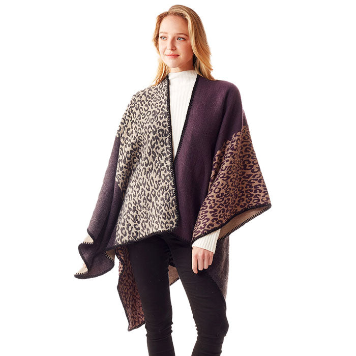 Gray Leopard Patterned Stitch Ruana Poncho, the perfect accessory, luxurious, trendy, super soft chic capelet, keeps you warm and toasty. You can throw it on over so many pieces elevating any casual outfit! Perfect Gift for Wife, Mom, Birthday, Holiday, Christmas, Anniversary, Fun Night Out