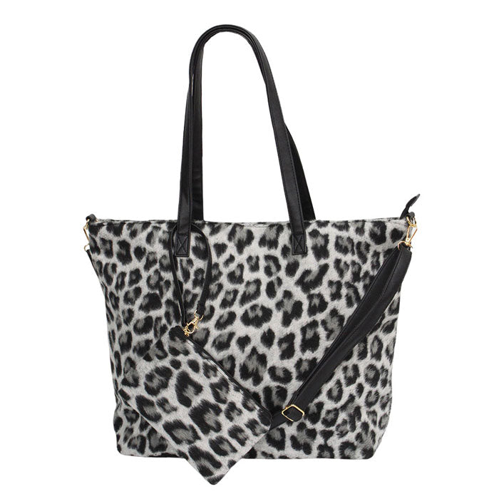 Gray Leopard Weekend Tote Bag With Pouch, comes with a cute and matching wallet. It enriches your gorgeousness and looks stylish. These Leopard themed bag Versatile enough for wearing straight through the week. perfectly lightweight to carry around all day. The best way to carry all of your necessary things altogether. Perfect Birthday Gift, Anniversary Gift, Mother's Day Gift, Graduation Gift, Valentine's Day Gift. Stay trendy with this awesome tote bag.