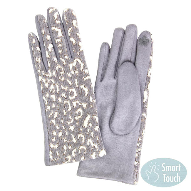 Gray Lurex Leopard Pattern Touch Gloves, present you with luxe and comfortable way. It's great to complete your outfit with absolute trendiness and warmth on winter and cold days. Gives your look so much eye-catching texture with Leopard patterned embellishment, This animal themed gloves will allow you to easily use your electronic devices and touchscreens while keeping your fingers covered, and swiping away!