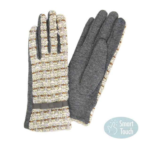 Gray Lurex Tweed Smart Gloves, gives your look so much eye-catching texture with lurex tweed patterned embellishment, a cozy feel, very fashionable, attractive, cute looking in winter season.  It will allow you to easily use your electronic devices and touchscreens while keeping your fingers covered, and swiping away! A pair of these gloves are awesome winter gift for your family, friends, anyone you love, and even yourself. Complete your outfit in trendy style!