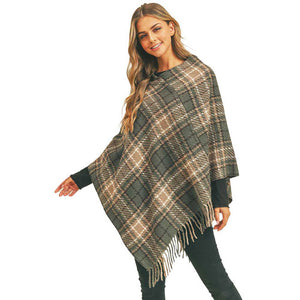 Gray Multi Plaid Poncho. This kimono poncho is lightweight and soft brushed exterior fabric that make you feel more warm and comfortable. Cute and trendy Plaid Vest for women. Great for dating, hanging out, daily wear, vacation, travel, shopping, holiday attire, office, work, outwear, fall, spring or early winter. Perfect Gift for Wife, Mom, Birthday, Holiday, Anniversary, Fun Night Out.