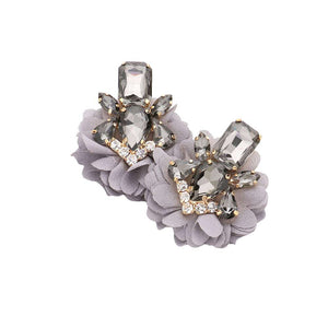 Gray Multi Stone Embellished Fabric Cluster Earrings, Look like the ultimate fashionista with these cluster earrings! Add something special to your outfit! multi stone and sparkling clusters give these earrings an elegant look. The beautifully crafted stone design adds a gorgeous glow to any outfit to make you stand out and more confident. These earrings pair perfectly with any ensemble from business casual, to a night out on the town or a black-tie party.
