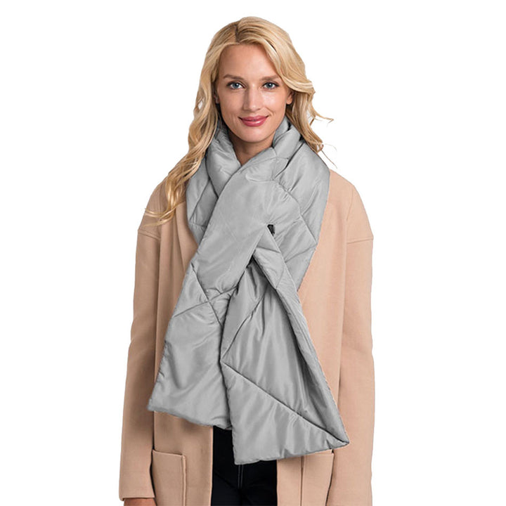 Gray Padding Oblong Pull Through Scarf, delicate, warm, on trend & fabulous, a luxe addition to any cold-weather ensemble. Great for daily wear in the cold winter to protect you against chill, classic infinity-style scarf & amps up the glamour with plush material that feels amazing snuggled up against your cheeks.