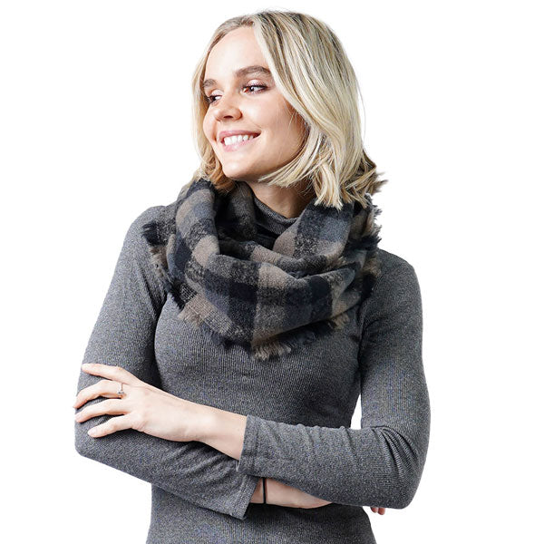 Black Plaid Check Infinity With Frayed Edge, accent your look with this soft, highly versatile infinity scarf. Great for daily wear in the cold winter to protect you against the chill. This classic infinity-style scarf amps up the glamour and fits with any outfits. It includes the plush material that feels amazing snuggled up against your cheeks. Stay trendy & fabulous with a luxe addition to any cold-weather ensemble with this beautiful scarf.