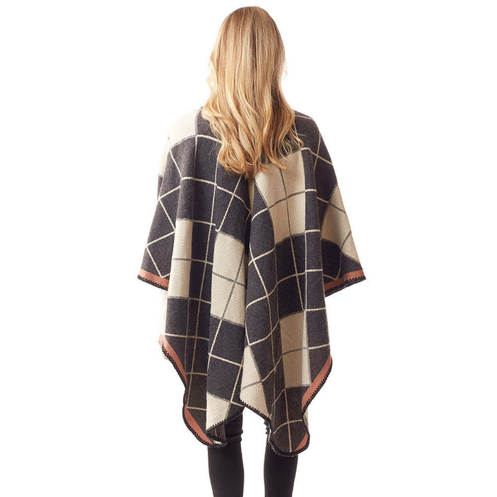 Plaid Check Patterned Stitch Ruana Shawl Vest Poncho, the perfect accessory, luxurious, trendy, super soft chic capelet, keeps you warm & toasty. You can throw it on over so many pieces elevating any casual outfit! Perfect Gift Birthday, Holiday, Christmas, Anniversary, Wife, Mom, Special Occasion