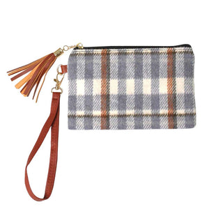 Gray Plaid Check Wristlet Pouch Bag, looks like the ultimate fashionista while carrying this trendy bag! Enhance your confidence and make your perfect choice from different and beautiful colors.  It's a beautiful gift and necessary accessory for your friends, family, and yourself. Keep your necessary things without any hassle and go comfortably!