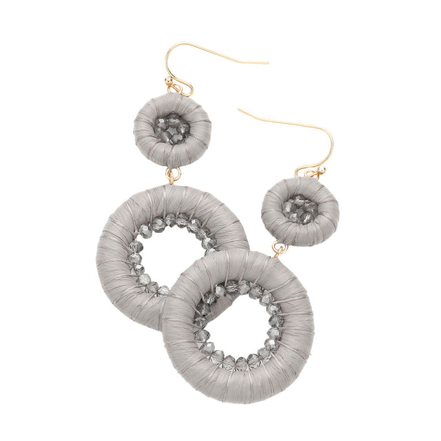 Gray Raffia Wrapped Faceted Bead Embellished Dangle Earrings, enhance your attire with these beautiful raffia-wrapped dangle earrings to show off your fun trendsetting style. It can be worn with any daily wear such as shirts, dresses, T-shirts, etc. These dangle earrings will garner compliments all day long. Whether day or night, on vacation, or on a date, whether you're wearing a dress or a coat, these earrings will make you look more glamorous and beautiful.