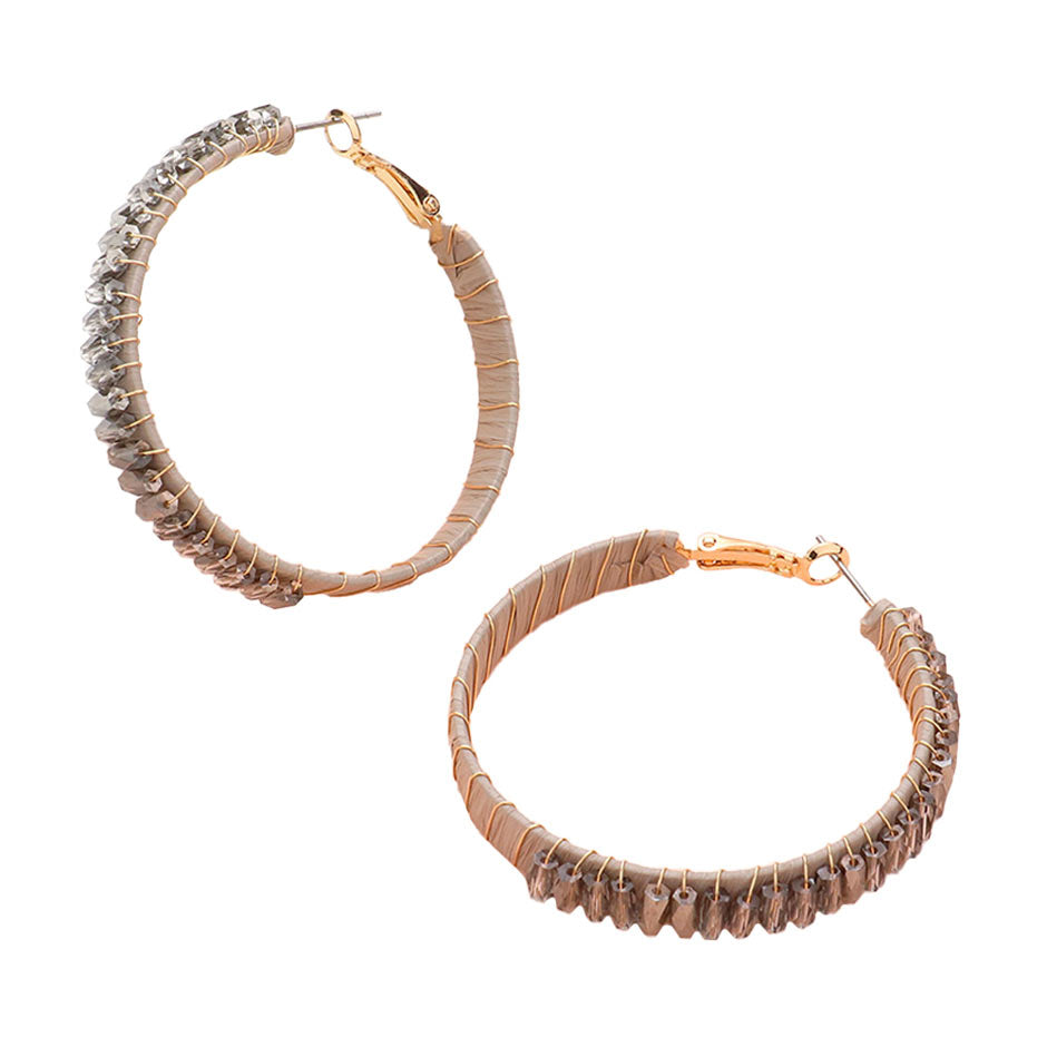 Gray Rectangle Bead Trimmed Raffia Wrapped Hoop Earrings, enhance your attire with these beautiful raffia-wrapped hoop earrings to show off your fun trendsetting style. It can be worn with any daily wear such as shirts, dresses, T-shirts, etc. These hoop earrings will garner compliments all day long. Whether day or night, on vacation, or on a date, whether you're wearing a dress or a coat, these earrings will make you look more glamorous and beautiful. 