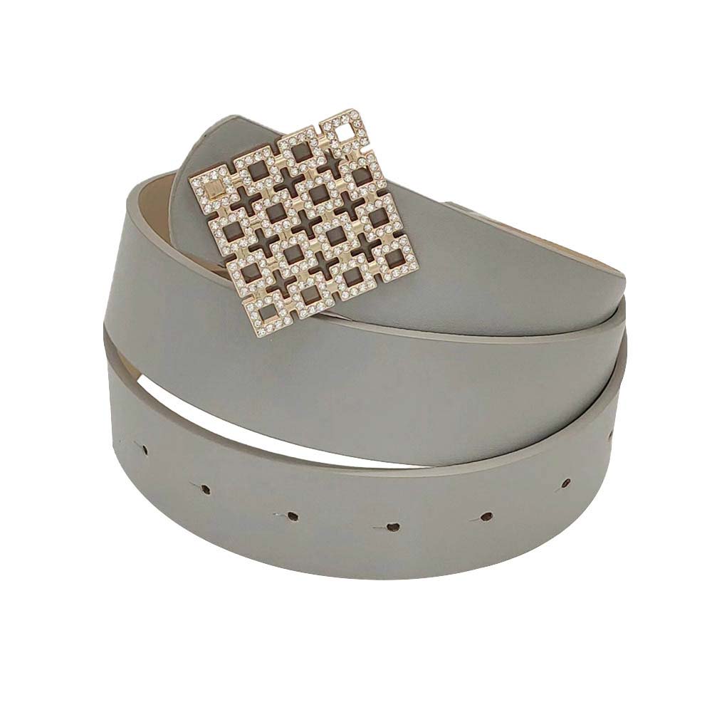 Gray Rhinestone Embellished Square Buckle Faux Leather Belt, These square rhinestone belts have the versatility you may need. Western-style engraved rhinestone buckle set; The buckle, keeper, and tip all have sparkling rhinestones. This square rhinestone belt fits in perfectly on many occasions and adds sparkle to any outfit. Faux leather feels soft and comfortable in daily dress or work. A good match for a blouse, dress, skirt, jeans or sweater.