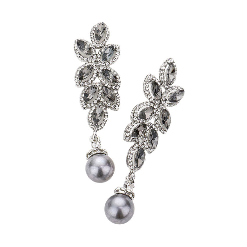 Gray Rhinestone Marquise Stone Vine Pearl Evening Earrings. Get ready with these pearl earrings, put on a pop of shine to complete your ensemble. Perfect for adding just the right amount of shimmer and a touch of class to special events. These classy earrings are perfect for Party, Wedding and Evening. Awesome gift for birthday, Anniversary, Valentine’s Day or any special occasion.