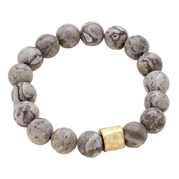 Gray Semi precious stone beaded stretch bracelet, Look like the ultimate fashionista with these stretch bracelet! this stunning stone beaded bracelet can light up any outfit, and make you feel absolutely flawless. Fabulous fashion and sleek style adds a pop of pretty color to your attire, coordinate with any ensemble from business casual to everyday wear.