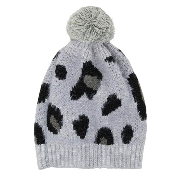 Gray Soft Fuzzy Leopard Print Beanie Hat With Pom Pom, before running out the door into the cool air, you’ll want to reach for this toasty beanie to keep you incrediblywarm. Accessorize the fun way with this faux fur pom pom hat, these leopard themed beanie hat have the autumnal touch you need to finish your outfit in style. Awesome winter gift accessory! Perfect Gift Birthday, Christmas, Stocking Stuffer, Secret Santa, Holiday, Anniversary, Valentine's Day, Loved One.