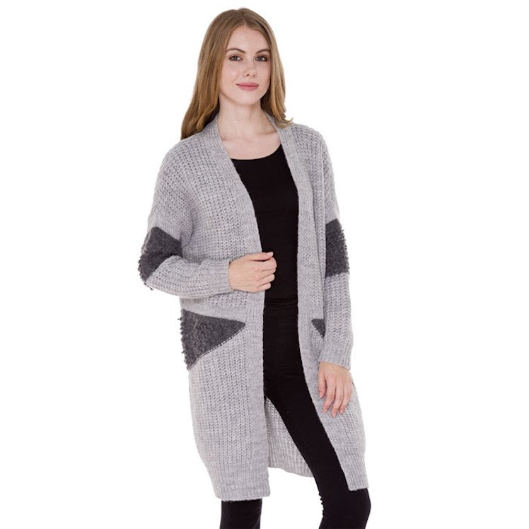 Gray Soft Knit Furry Decoration Long Cardigan Poncho Outwear Shawl Cover Up, the perfect accessory, luxurious, trendy, super soft chic capelet, keeps you warm & toasty. You can throw it on over so many pieces elevating any casual outfit! Perfect Gift Birthday, Holiday, Christmas, Anniversary, Wife, Mom, Special Occasion