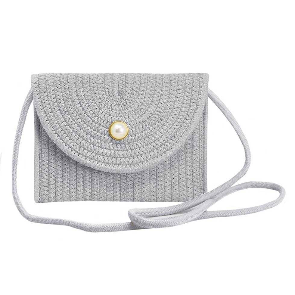 Gray Solid Color With Pearl Button Straw Micro Crossbody Bag, perfectly goes with any outfit and shows your trendy choice to make you stand out on your special occasion. Carry out this straw micro crossbody bag while attending a special occasion. Perfect for carrying makeup, money, credit cards, keys or coins, etc. It's lightweight and perfect for easy carrying. Put it in your bag and find it quickly with its eye-catchy colors. 