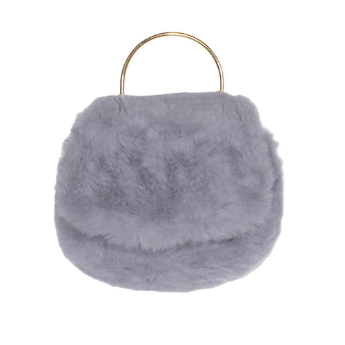 Solid Faux Fur Tote Crossbody Bag - Gray