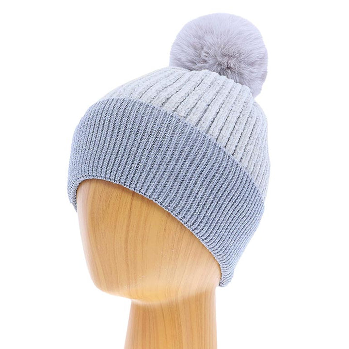 Gray Solid Knit Faux Fur Pom Pom Beanie Hat, The autumnal touch you need to finish your outfit in style. Solid knit Beanie made with warm material to ensure maximum comfort and durability. It's comfortable that will keep you perfectly warm and toasty. Ideal winter head cover! Absolutely the perfect gift winter accessory! Winter will be more comfortable with this cozy pom pom hat.