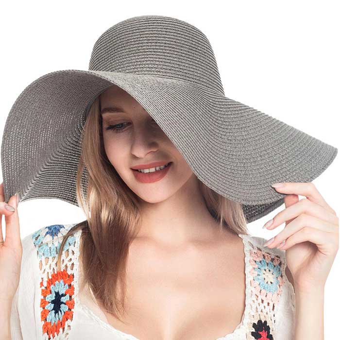 Gray Solid Straw Sun Hat, This handy Portable Packable Roll Up Wide Brim Sun Visor UV Protection Floppy Crushable Straw Sun hat that block the sun off your face and neck. A great hat can keep you cool and comfortable. Large, comfortable, and ideal for travelers who are spending time in the outdoors.