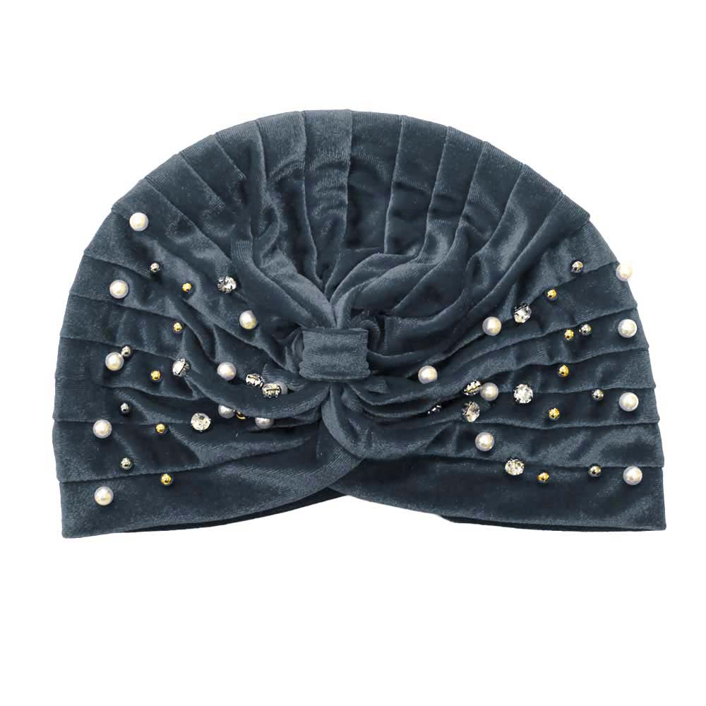 Gray Stone Pearl Detailed Pleated Turban Beanie Hat, is perfectly cozy and trendy that beautifully made with abstract patterns, and meets your chosen goal to keep you stand out. It keeps you warm and toasty while running out the door in the cool air saving you from chill and dust. It perfectly fits your head. A beautiful winter gift accessory for Birthdays, Christmas, Stocking stuffers, Secret Santa, holidays, anniversaries, Valentine's Day, etc. Stay toasty with perfect warmth!