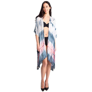 Gray Tie Dye Cover Up Kimono Poncho, These Beach Poolside chic is made easy with this lightweight cover-up featuring tonal line and a relaxed silhouette, look perfectly breezy and laid-back as you head to the beach. Also an accessory easy to pair with so many tops! From stylish layering camis to relaxed tees, you can throw it on over so many pieces elevating any casual outfit! Great gift idea for your loving one.