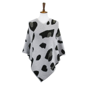 Gray Trendy Fashionable Leopard Patterned Soft Poncho, the perfect accessory, luxurious, trendy, super soft chic capelet, keeps you warm and toasty. You can throw it on over so many pieces elevating any casual outfit! Perfect Gift for Wife, Mom, Birthday, Holiday, Christmas, Anniversary, Fun Night Out