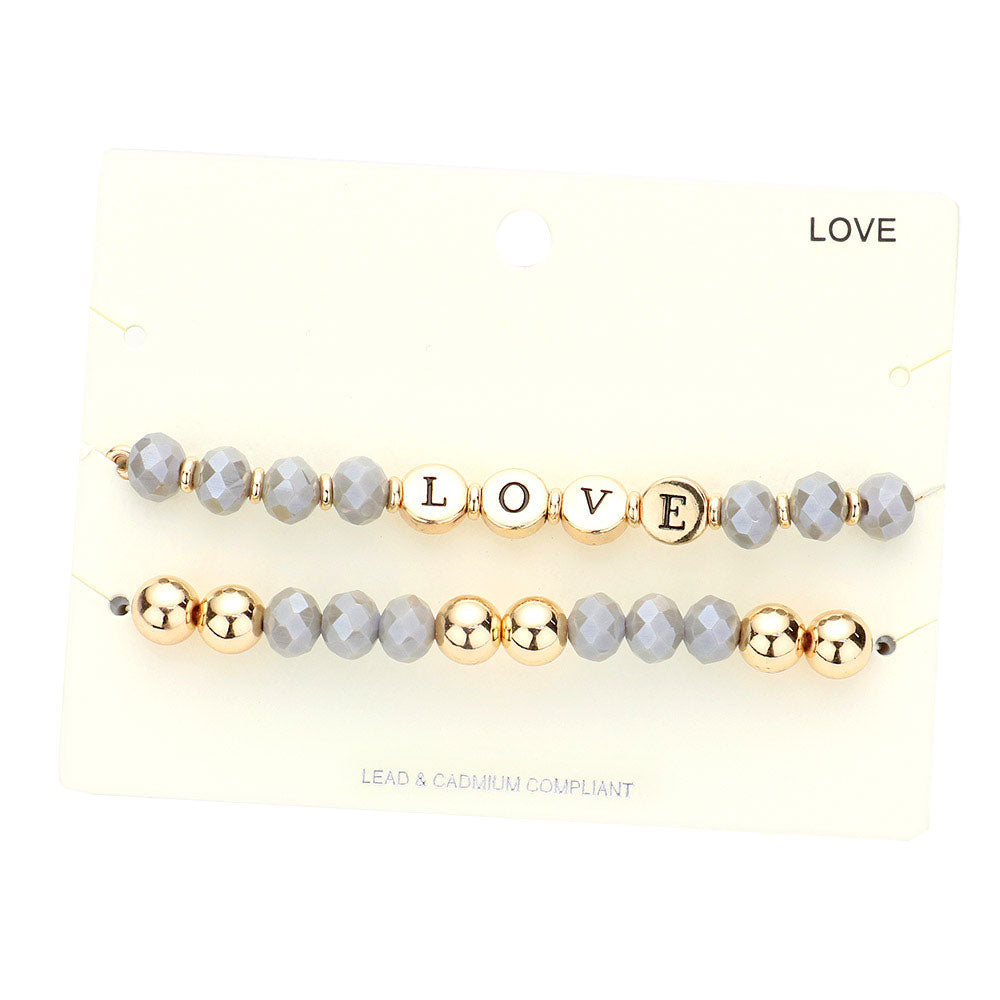 Gray Trendy Love Message Faceted Beaded Stretch Bracelets, Get ready with these Bracelet, put on a pop of color to complete your ensemble. Perfect for adding just the right amount of shimmer & shine and a touch of class to special events. Perfect Birthday Gift, Valentine's Gift, Anniversary Gift, Mother's Day Gift, Graduation Gift.