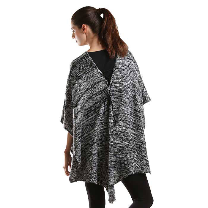 Gray Two tone knit V- neck poncho, the top is made of soft and breathable material. It keeps you absolutely warm and stylish at the same time! Easy to pair with so many tops. Suitable for Weekend, Work, Holiday, Beach, Party, Club, Night, Evening, Date, Casual and Other Occasions in Spring, Summer, and Autumn. Throw it on over so many pieces elevating any casual outfit! Perfect Gift for Wife, Mom, Birthday, Holiday, Anniversary, Fun Night Out.