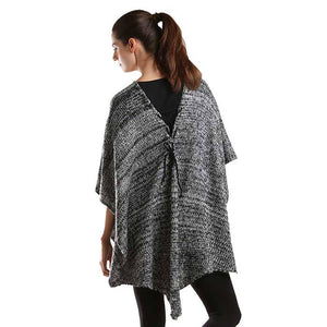 Gray Two tone knit V- neck poncho, the top is made of soft and breathable material. It keeps you absolutely warm and stylish at the same time! Easy to pair with so many tops. Suitable for Weekend, Work, Holiday, Beach, Party, Club, Night, Evening, Date, Casual and Other Occasions in Spring, Summer, and Autumn. Throw it on over so many pieces elevating any casual outfit! Perfect Gift for Wife, Mom, Birthday, Holiday, Anniversary, Fun Night Out.