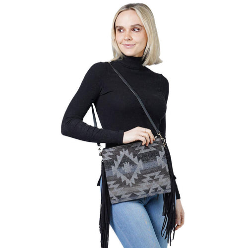 Bolso de mano cruzado con borlas y estampado occidental - Gris
