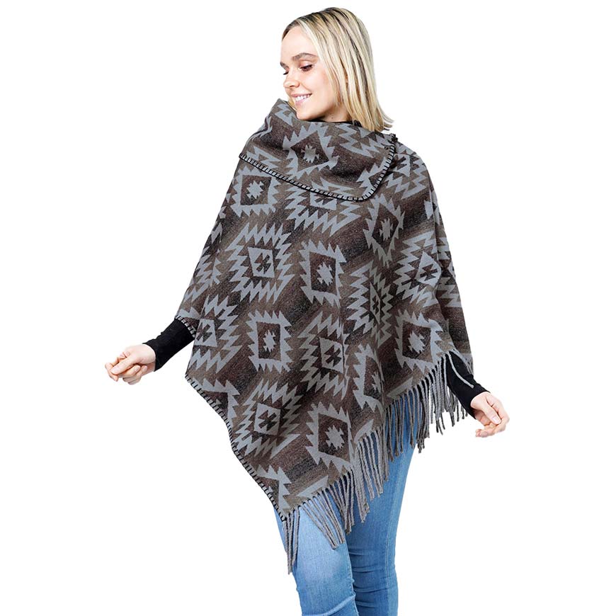 Gray Western Pattern Tassel Poncho, is beautifully designed with different attractive colors that brings out the luxe into your look. Can be paired with so many tops. It ensures your upper body stays perfectly toasty when the temperatures drop. It's Lightweight and Breathable Fabric, Comfortable to Wear. It gently nestles around the neck and feels exceptionally comfortable to wear.