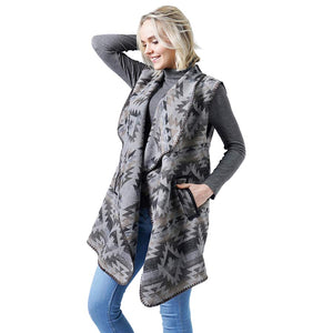Gray Western Patterned Pocket Vest, is a cute and trendy vest for women. Its unique design and color variation make it beautiful. Great for traveling, layering is best so you can take off or put on easily. Style and comfort will go the same way and will make your days awesome! A beautiful gift for Wife, Mom, Birthday, Holiday, Anniversary, Fun Night Out.