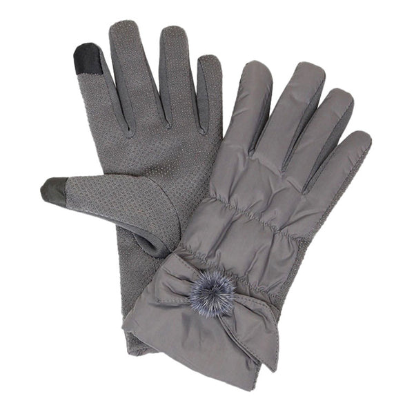 Gray Winter One Size Ribbon Shirring Smart Touch Gloves. Before running out the door into the cool air, you’ll want to reach for these toasty gloves to keep your hands incredibly warm. Accessorize the fun way with these gloves, it's the autumnal touch you need to finish your outfit in style. Awesome winter gift accessory!