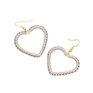 Gray Woven Thread Open Metal Heart Dangle Earrings, Take your love for statement accessorizing to a new level of affection with the heart dangle earrings. These earring crafted with Woven Thread and a heart design adds a gorgeous glow to any outfit. Adorable and will get you into that holiday mood in an instant! Wear these gorgeous earrings to make you stand out from the crowd & show your trendy choice this valentine.