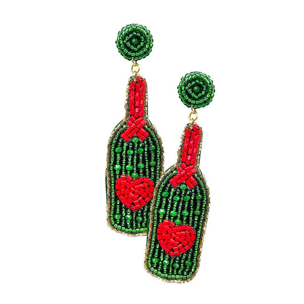 Green Felt Back Beaded Heart Pointed Champagne Dangle Earrings, put on a pop of color to complete your ensemble. Perfect for adding just the right amount of shimmer & shine and a touch of class to special events. Perfect Birthday Gift, Anniversary Gift, Mother's Day Gift, Graduation Gift.