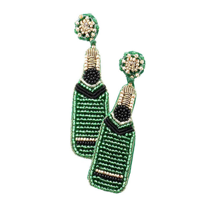 Green Felt Back Seed Beaded Champagne Dangle Earrings. Beautifully crafted design adds a gorgeous glow to any outfit. Jewelry that fits your lifestyle! Perfect Birthday Gift, Anniversary Gift, Mother's Day Gift, Graduation Gift, Prom Jewelry, Just Because Gift, Thank you Gift, Valentine's Day Gift.