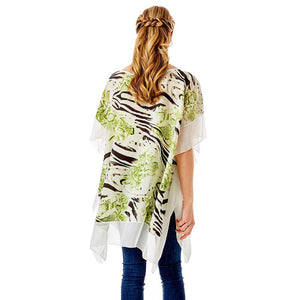 Green Zebra and Snake Skin Print Cover up Poncho. These Poncho featuring a Zebra and Snake design prints easy to pair with so many tops. Throw it over you bathing suit for quick cover-up at the beach or pool. Lightweight and Breathable Fabric, Comfortable to Wear. Suitable for Weekend, Work, Holiday, Beach, Party, Club, Night, Evening, Date, Casual and Other Occasions in Spring, Summer and Autumn.