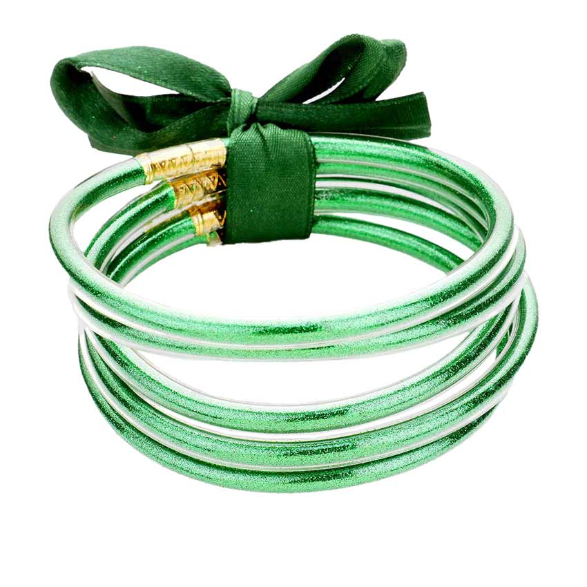 Green 5PCS - Glitter Jelly Tube Bangle Bracelets, Perfect decoration as a formal or casual wear at a party, work or shopping for ladies and girls to wear. The bracelet is filled with enough glitter, it's sparkled in the light. Beautiful bracelets will help you get more compliments in your everyday wear. This bangles is an exquisite gift for ladies and girls during different occasions, such as birthday, anniversary, Valentine's Day, Christmas and other special days.