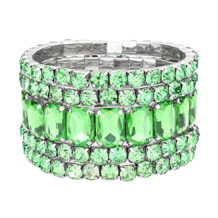 Green 5PCS Rectangle Round Stone Stretch Multi Layered Bracelets, Add this 5 piece multi layered bracelet to light up any outfit, feel absolutely flawless. perfectly lightweight for all-day wear, coordinate with any ensemble from business casual to everyday wear, put on a pop of color to complete your ensemble. Awesome gift idea for birthday, Anniversary, Valentine’s Day or any special occasion.