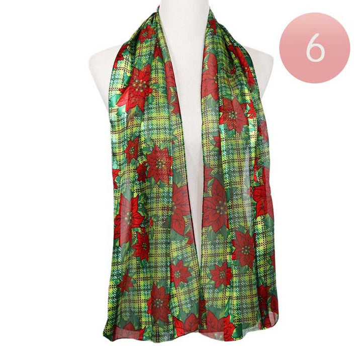 Green 6PCS Satin Striped Christmas Poinsettia Patterned Scarves, Accent your look with this soft, highly versatile scarf. These poinsettia scarves are great for daily wear to protect you against chill & dust. Satin striped style scarf has different color variations to give you the option of choosing your own. It amps up the glamour with a plush material that feels amazing and snuggled up against your cheeks.