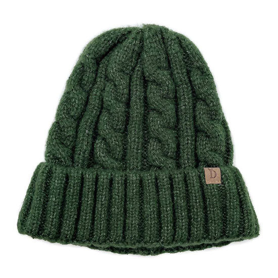 Green Acrylic One Size Cable Knit Cuff Beanie Hat, Before running out the door into the cool air, you’ll want to reach for these toasty beanie to keep your hands warm. Accessorize the fun way with these beanie, it's the autumnal touch you need to finish your outfit in style. Awesome winter gift accessory!