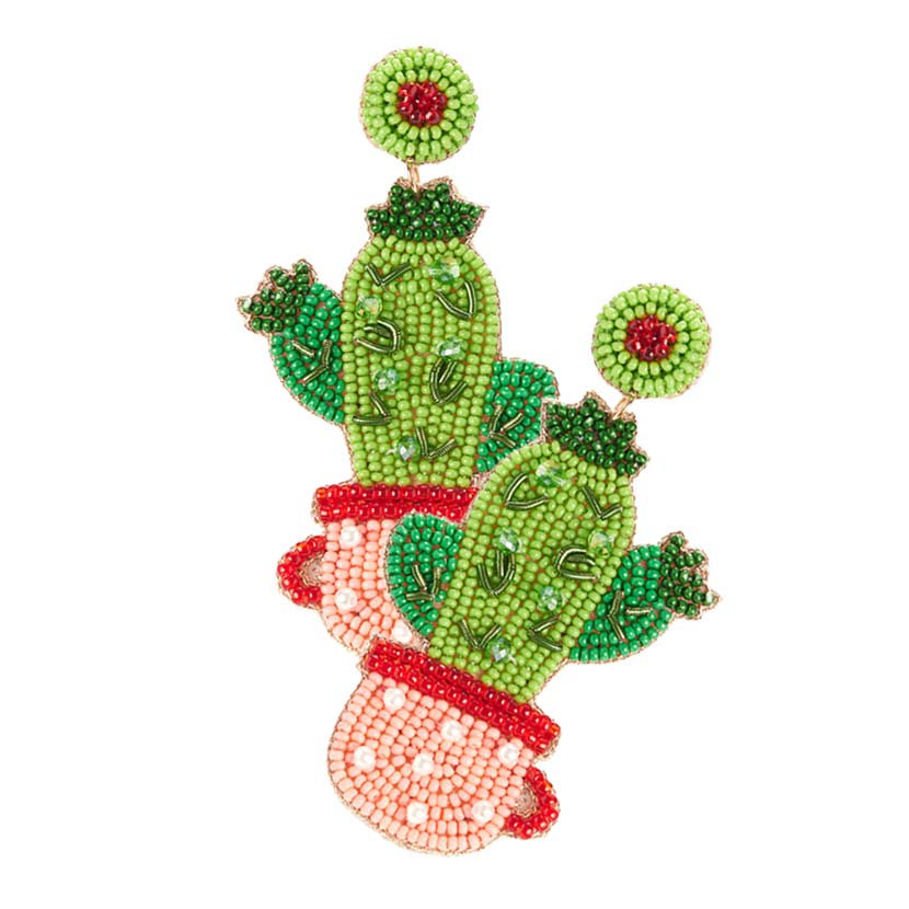 Green Beaded Cactus Dangle Earrings, are made of beads. Lightweight and comfortable to wear, adapt to the current popular trend element of beads that gives you a charming look to win more compliments. Show off for a day at the beach With this vibrant color earring. It's an absolute summer-pretty! These Fashion and stylish Cactus Earrings are suitable for work, parties, business, travel, daily use, and so on.