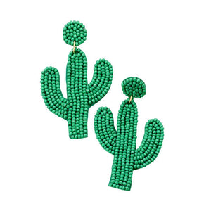 Green Beaded Cactus Drop Dangle Earrings, It's made of beads. Light weight and comfortable to wear, adopt to current popular trend element of beads, give you charming look and win more compliments, With this vibrant color earring, show off for a day at the beach, Summer pretty! These Fashion and stylish Cactus Earrings suitable for work, party, business, travel, daily using and so on.