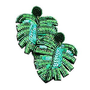 Green Beaded Tropical Leaf Dangle Earrings. Look like the ultimate fashionista with these Earrings! Add something special to your outfit this Valentine! Special It will be your new favorite accessory. Perfect Birthday Gift, Mother's Day Gift, Anniversary Gift, Graduation Gift, Prom Jewelry, Valentine's Day Gift, Thank you Gift.