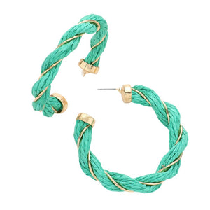 Green Braided Raffia Hoop Earrings, enhance your attire with these beautiful raffia hoop earrings to show off your fun trendsetting style. Can be worn with any daily wear such as shirts, dresses, T-shirts, etc. These raffia hoop earrings will garner compliments all day long. Whether day or night, on vacation, or on a date, whether you're wearing a dress or a coat, these earrings will make you look more glamorous and beautiful.