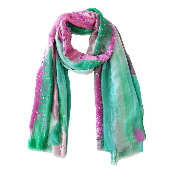 Green Brush Stroke Printed Oblong Scarf, This lightweight oblong scarf in soothing colors features a brush stroke printed design. It's a design that gives any outfit a unique look. The oblong shape makes this scarf a versatile choice that can be worn in many ways. It'll definitely become a favorite in your accessories collection. Suitable for holidays, Casual, or any Occasions in Spring, Summer, and Autumn.