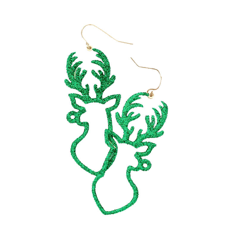 Green Christmas Fish Hook Back Glitter Rudolph Dangle Earrings. Get ready with these bright earrings, put on a pop of color to complete your ensemble. Perfect for adding just the right amount of shimmer & shine and a touch of class to any event. Perfect Birthday Gift, Anniversary Gift, Mother's Day Gift, Graduation Gift.