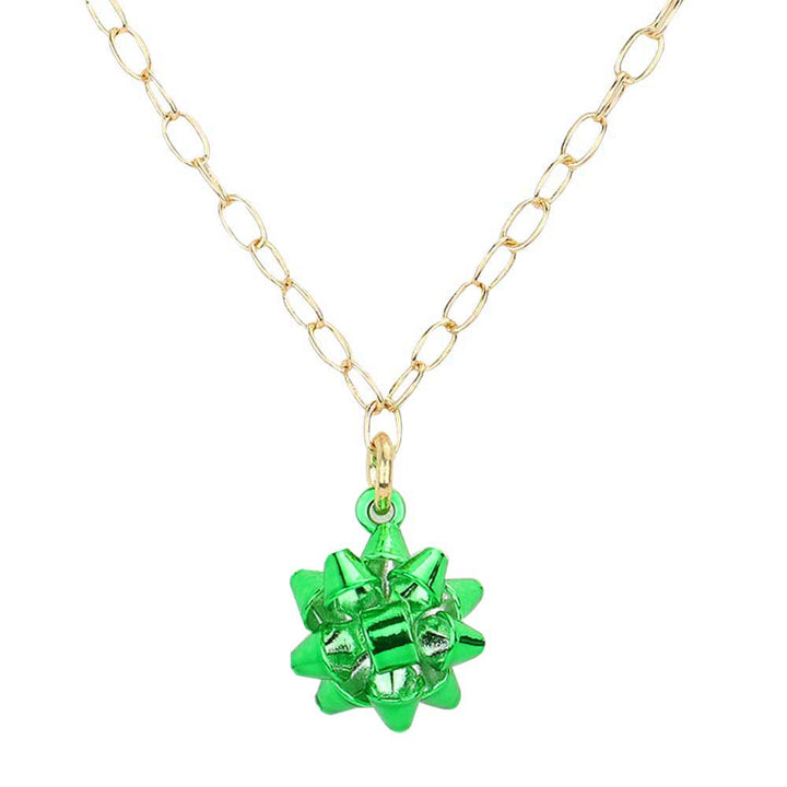 Green Christmas Gift Bow Necklace, get ready to receive appreciation with these beautiful bow Necklaces. Put on a pop of color to complete your ensemble. Beautifully crafted for adding just the right amount of shimmer & shine and a touch of class with trendiness to any occasion and even to special events. Perfect gift for Birthdays, anniversaries, Mother's Day, Valentine's Day, etc for your friends, family, and the person you love the most. Stay beautiful!