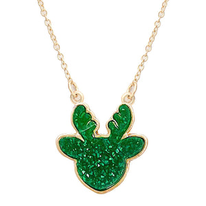 Green Druzy Reindeer Pendant Necklace. Beautifully crafted design adds a gorgeous glow to any outfit. Jewelry that fits your lifestyle! Perfect Birthday Gift, Anniversary Gift, Mother's Day Gift, Anniversary Gift, Graduation Gift, Prom Jewelry, Just Because Gift, Thank you Gift.